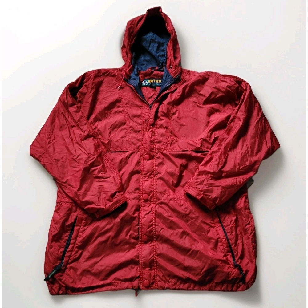 Vintage 90 Eddie Bauer EBTek Packable Parka Red Nylon XL Windbreaker Rain Jacket